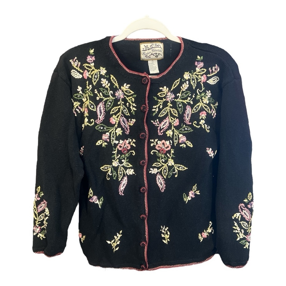 Vintage Heirloom Collectibles Floral Embroidered Cottagecore Boho Cardigan CA1 - Picture 2 of 7